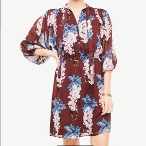 Ann Taylor Burgundy Floral 3/4 Sleeve Dress